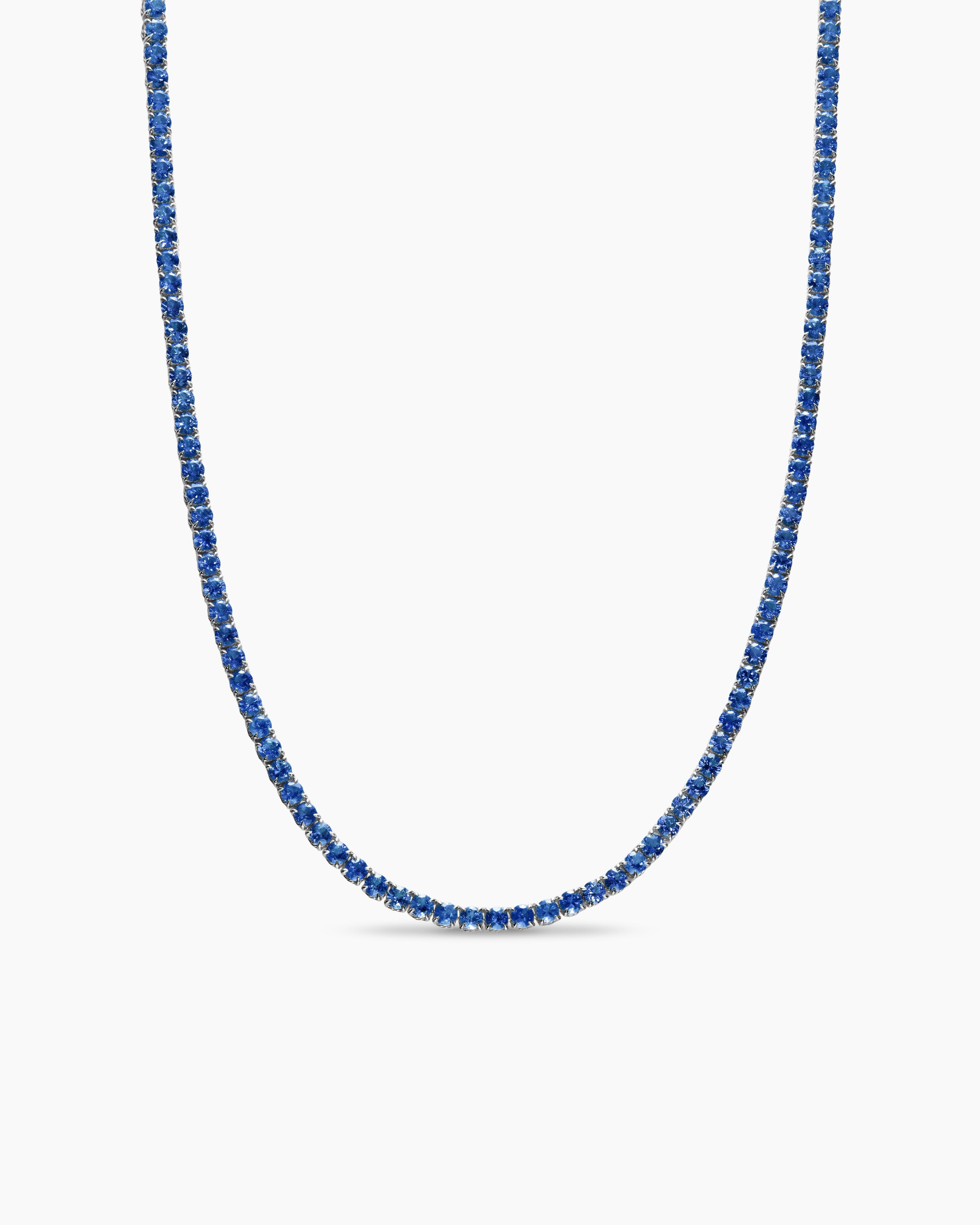 Womens Tennis Necklace in 18K White Gold with Blue Sapphires, 3mm