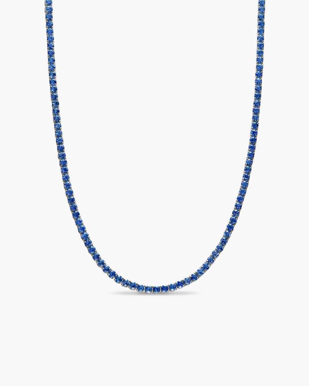Womens Tennis Necklace in 18K White Gold with Blue Sapphires, 3mm