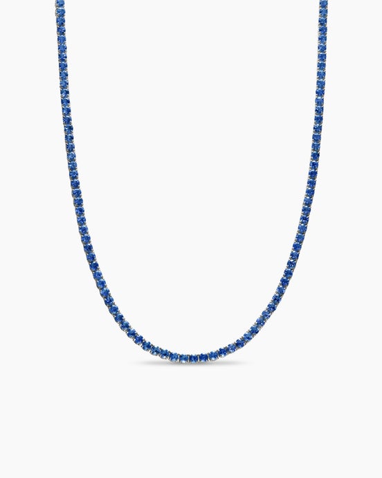 Tennis Necklace in 18K White Gold with Blue Sapphires, 3mm