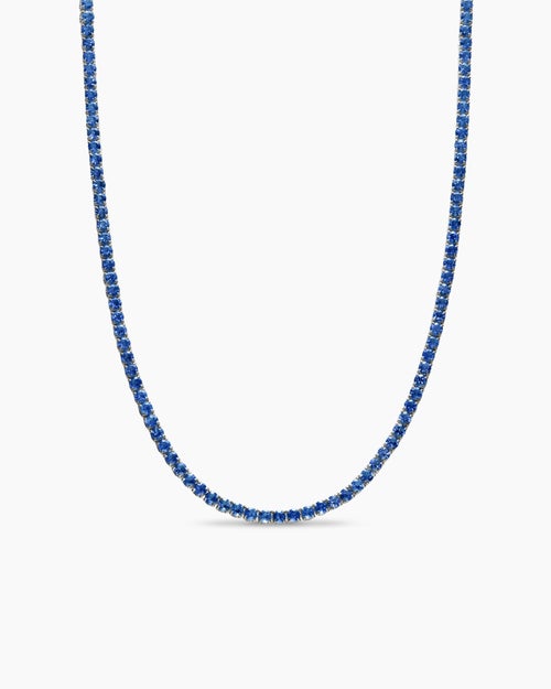 Womens Tennis Necklace in 18K White Gold with Blue Sapphires, 3mm