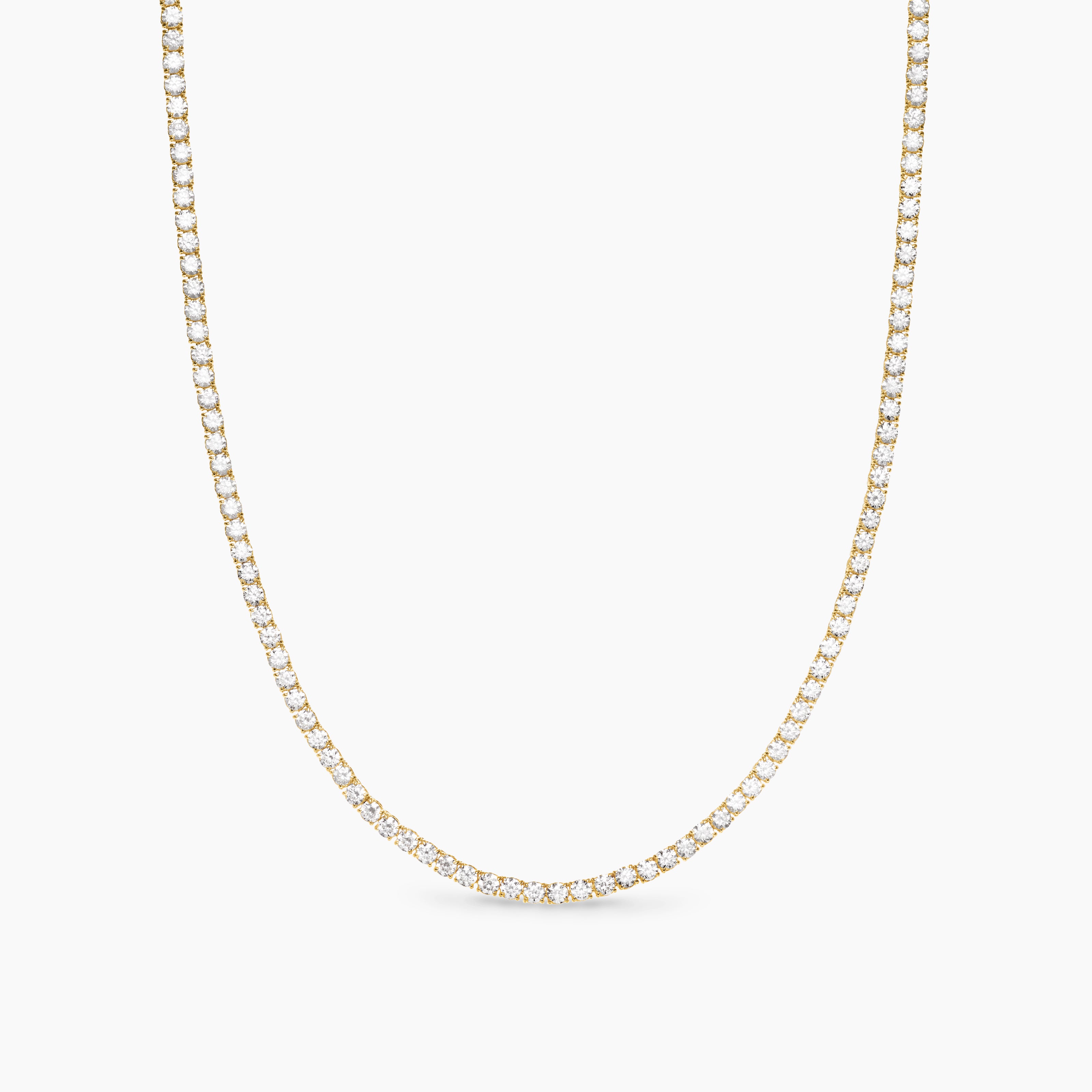 Womens Tennis Necklace in 18K Yellow Gold with Diamonds, 3mm