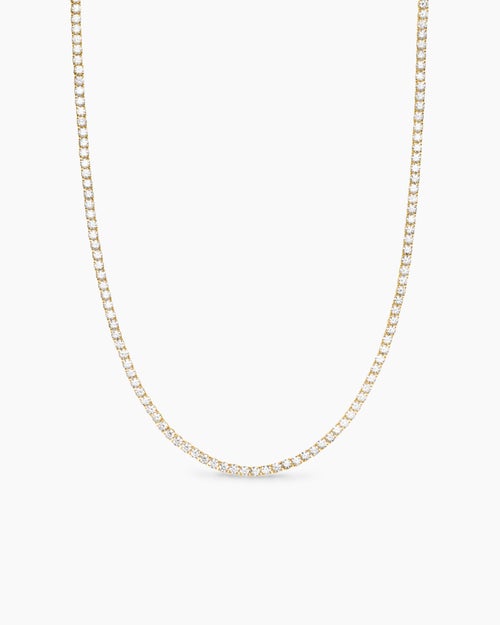 Womens Tennis Necklace in 18K Yellow Gold with Diamonds, 3mm
