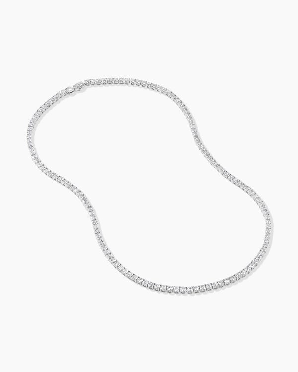 Tennis Necklace in 18K White Gold with Diamonds, 3mm