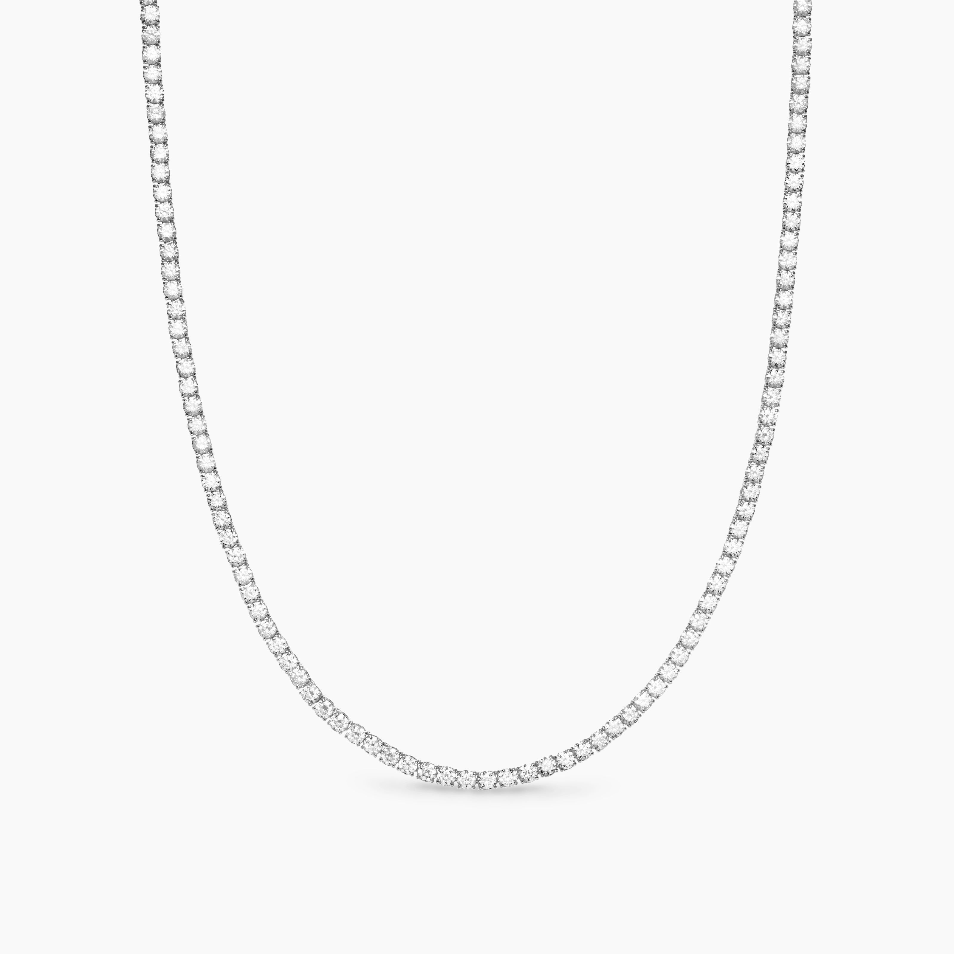 Womens Tennis Necklace in 18K White Gold with Diamonds, 3mm