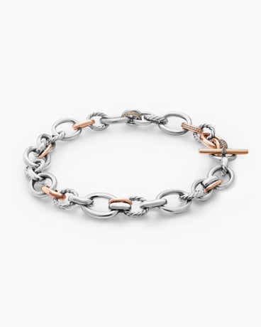 DY Mercer™ Melange Chain Necklace in Sterling Silver with 18K Rose Gold and Diamonds, 25mm