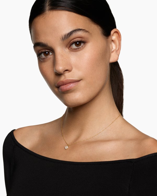 Petite Modern Renaissance Pearl Pendant Necklace in 18K Yellow Gold with Diamond, 7.3mm