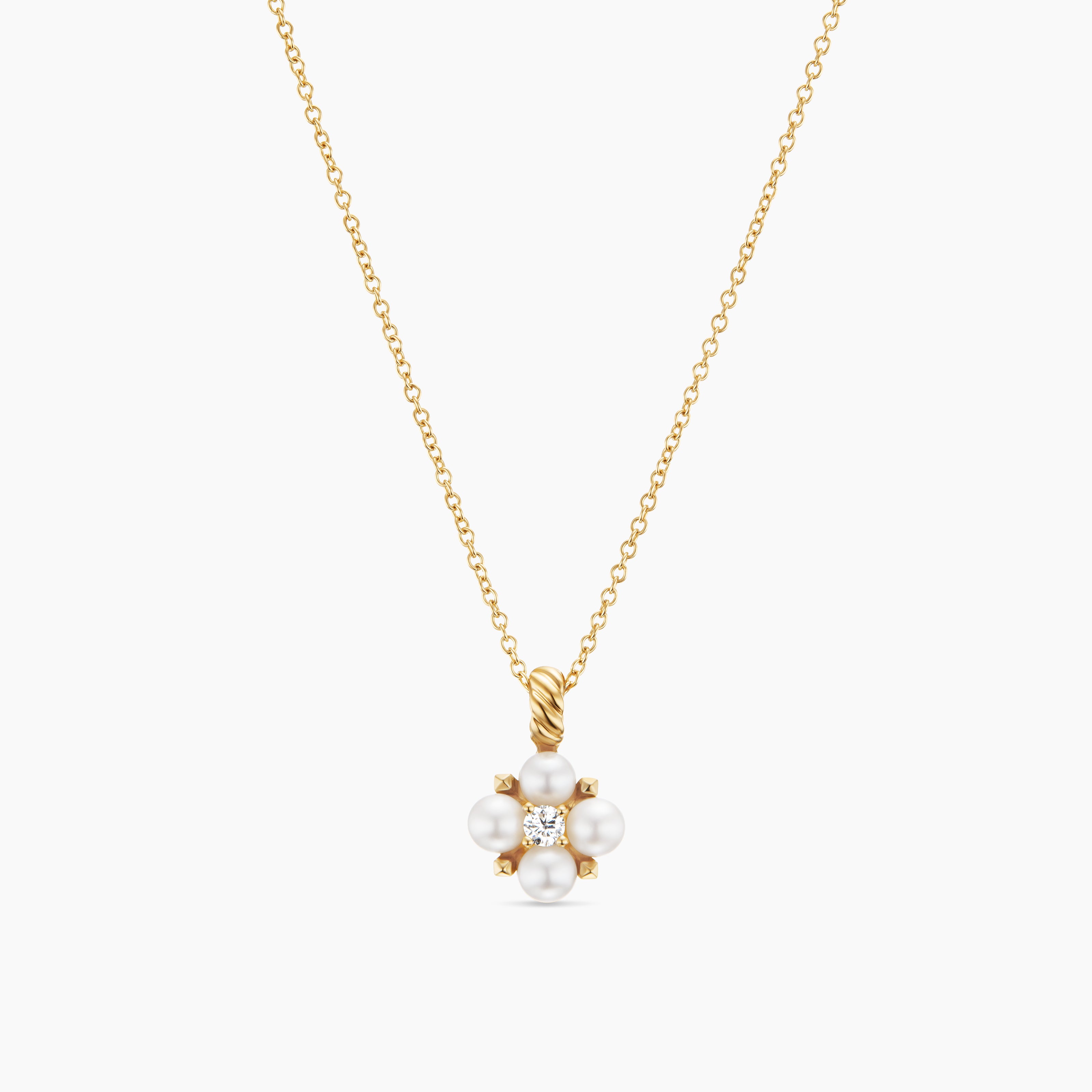 Womens Petite Modern Renaissance&reg; Pearl Pendant Necklace in 18K Yellow Gold with Diamond, 7.3mm