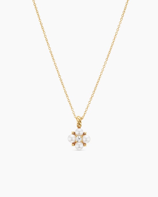Petite Modern Renaissance® Pearl Pendant Necklace in 18K Yellow Gold with Diamond, 7.3mm