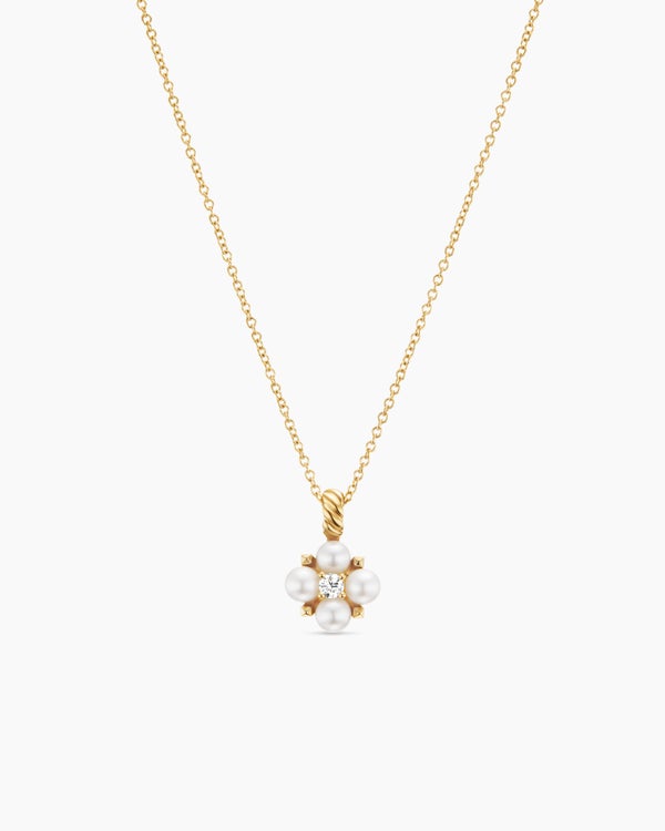 Petite Modern Renaissance® Pearl Pendant Necklace in 18K Yellow Gold with Diamond, 7.3mm
