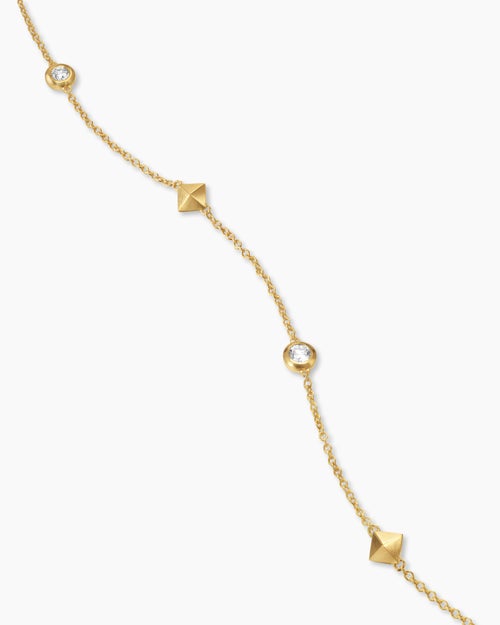 Womens Petite Modern Renaissance® Pyramid Station Necklace in 18K Yellow Gold with Diamonds, 4.6mm