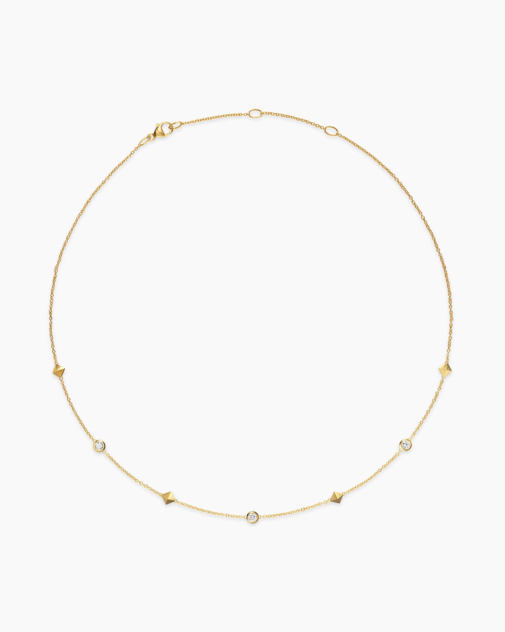 Womens Petite Modern Renaissance® Pyramid Station Necklace in 18K Yellow Gold with Diamonds, 4.6mm