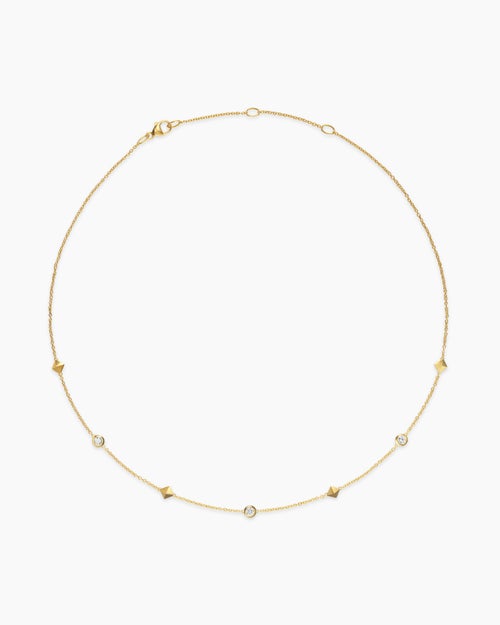 Womens Petite Modern Renaissance® Pyramid Station Necklace in 18K Yellow Gold with Diamonds, 4.6mm