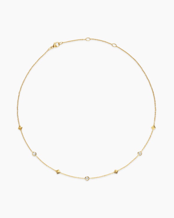 Petite Modern Renaissance® Pyramid Station Necklace in 18K Yellow Gold with Diamonds, 4.6mm