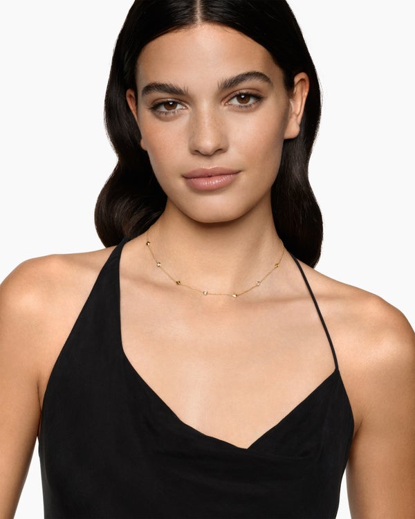 Petite Modern Renaissance Pyramid Station Necklace in 18K Yellow Gold with Diamonds, 4.6mm