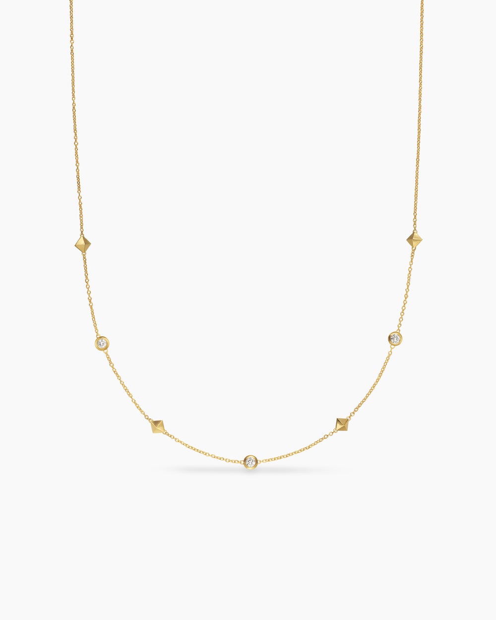 Womens Petite Modern Renaissance® Pyramid Station Necklace in 18K Yellow Gold with Diamonds, 4.6mm