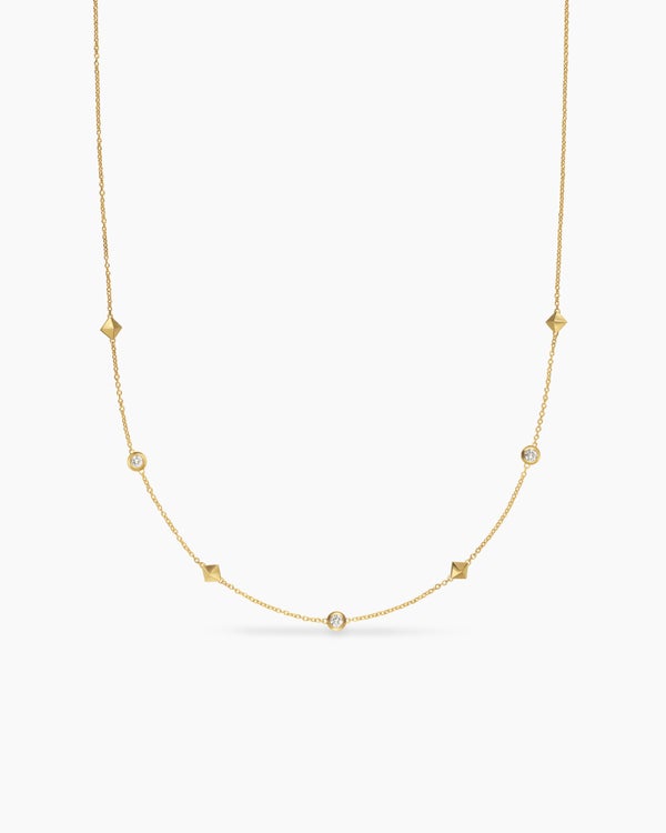 Petite Modern Renaissance® Pyramid Station Necklace in 18K Yellow Gold with Diamonds, 4.6mm