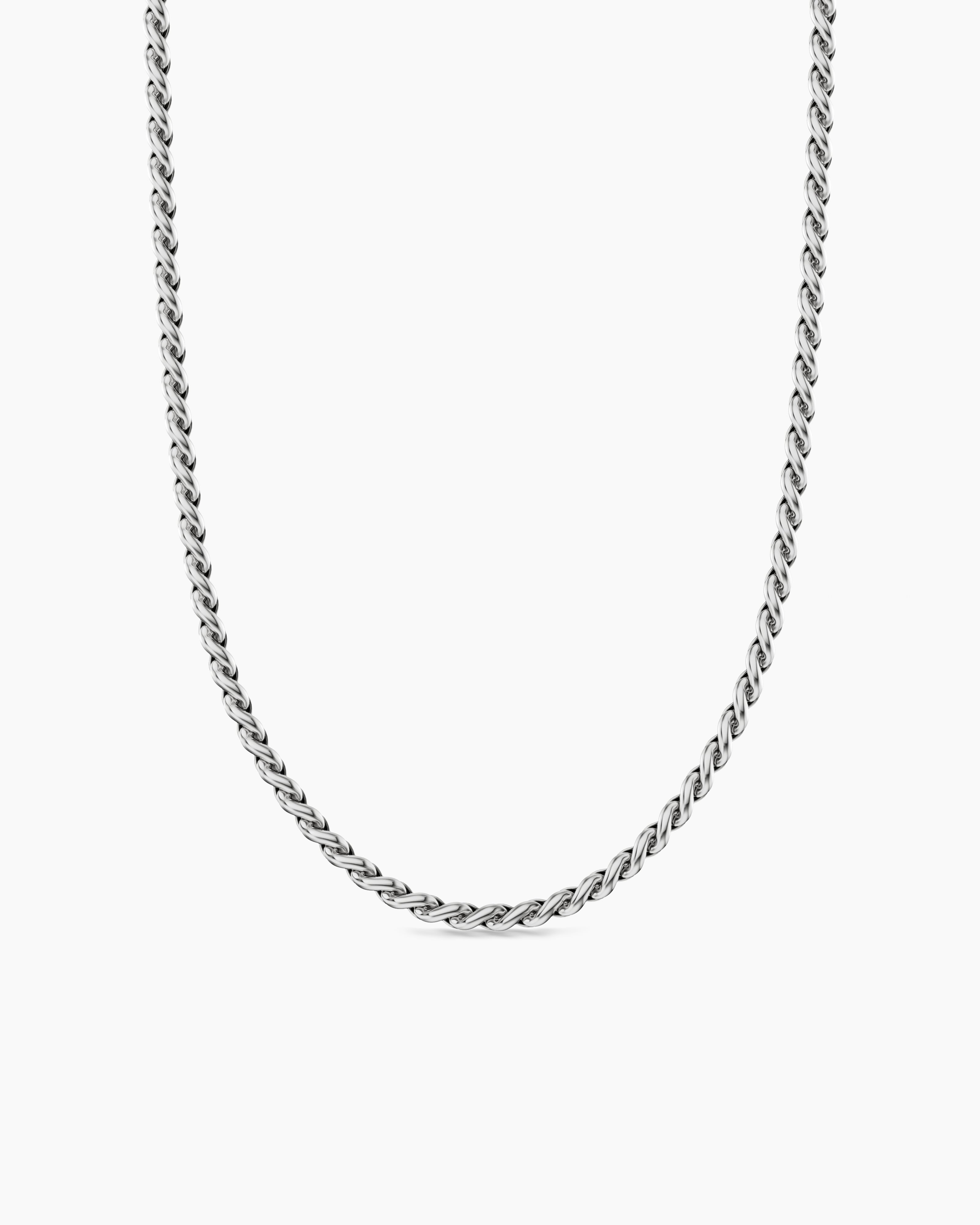 Mens Sculpted Cable Chain Necklace in Sterling Silver, 3.7mm