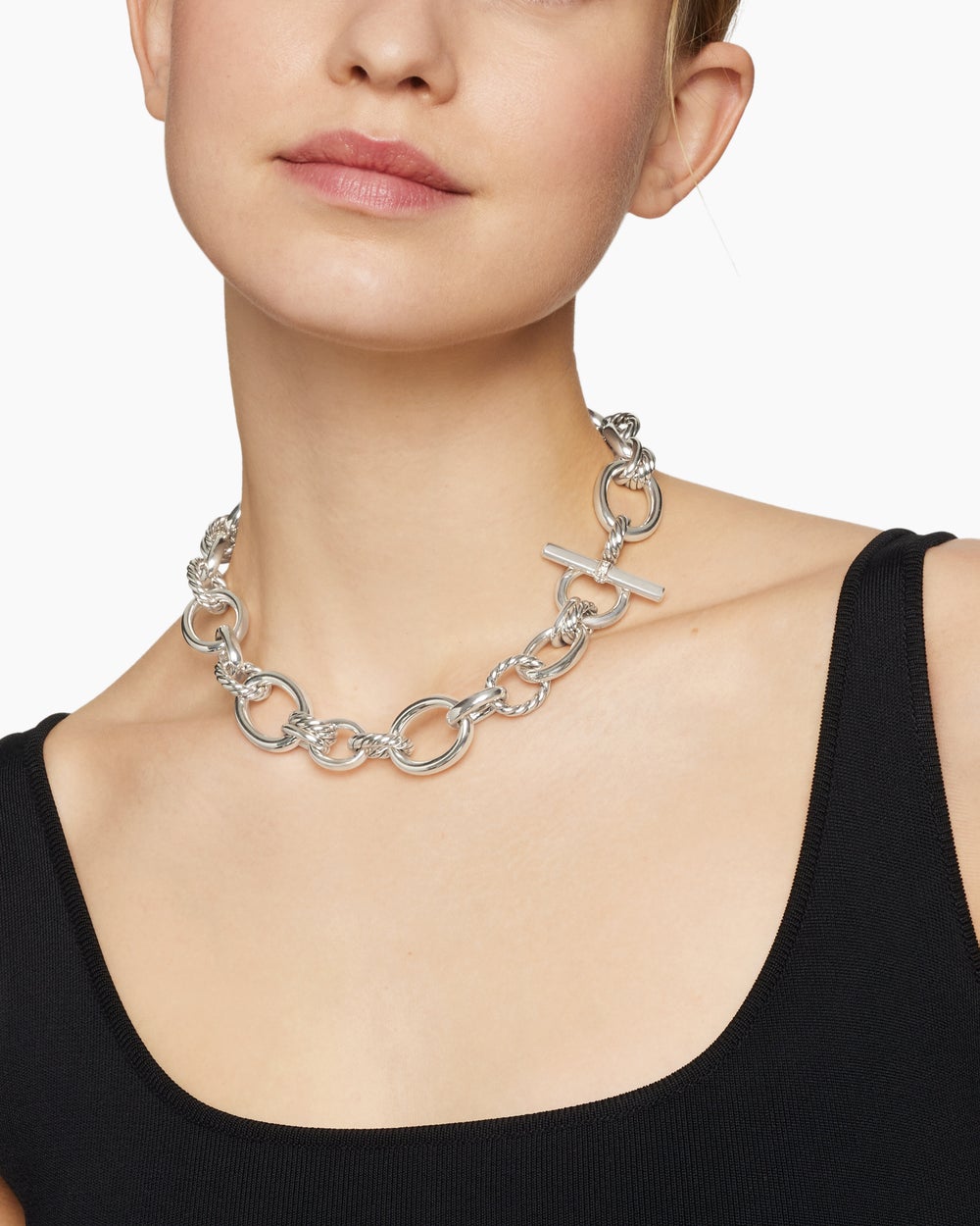 Womens DY Mercer Chain Necklace in Sterling Silver with Diamonds, 20mm