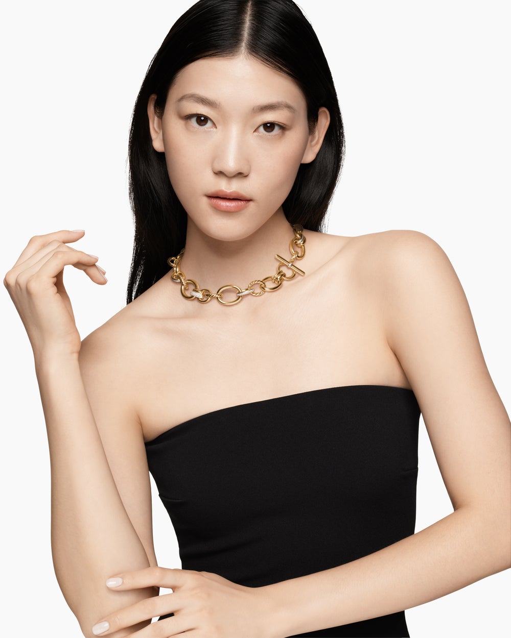 Womens DY Mercer® Chain Necklace in 18ct Yellow Gold with Diamonds, 20mm
