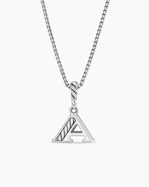Collier pendentif à initiale pavé en argent massif avec A en diamant