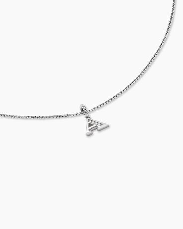 Pavé Initial Pendant Necklace in Sterling Silver with Diamond A