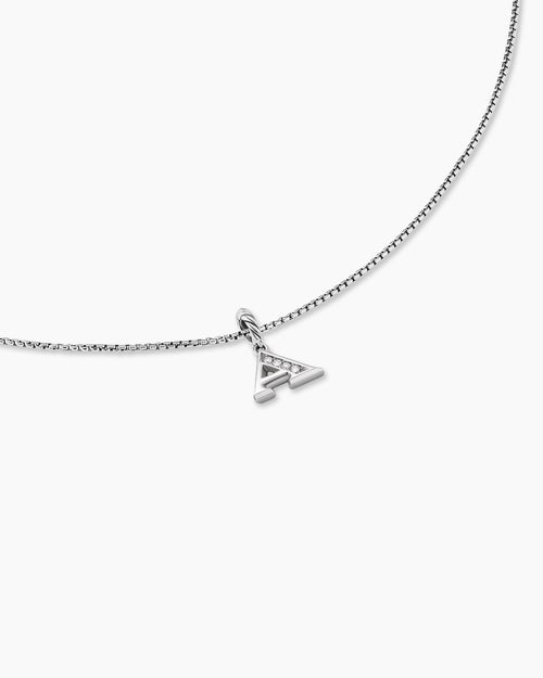 Collier pendentif à initiale pavé en argent massif avec A en diamant