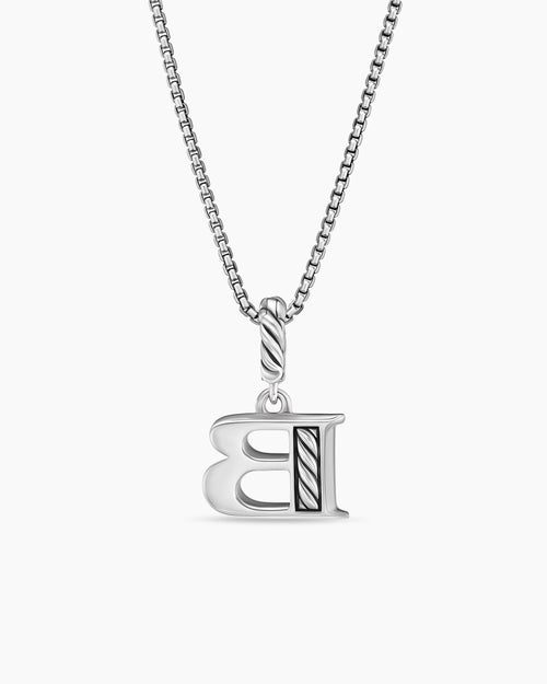 Womens Pavé Initial Pendant Necklace in Sterling Silver with Diamond B