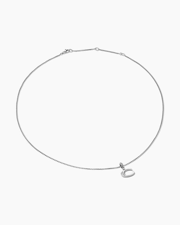 Pavé Initial Pendant Necklace in Sterling Silver with Diamond C