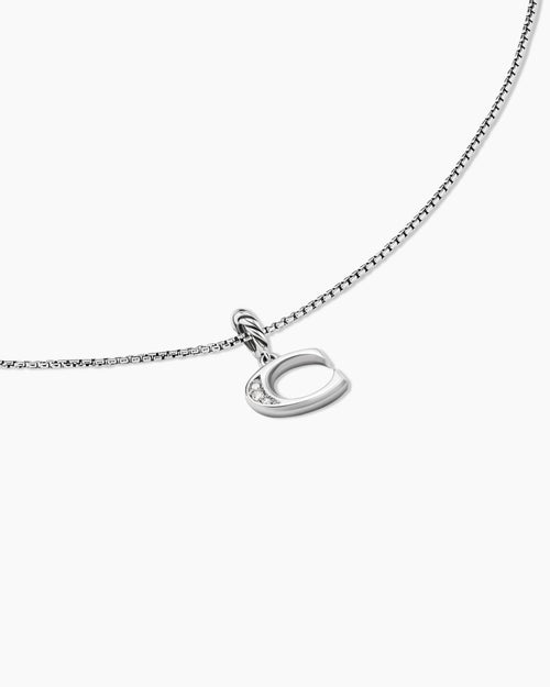 Womens Pavé Initial Pendant Necklace in Sterling Silver with Diamond C