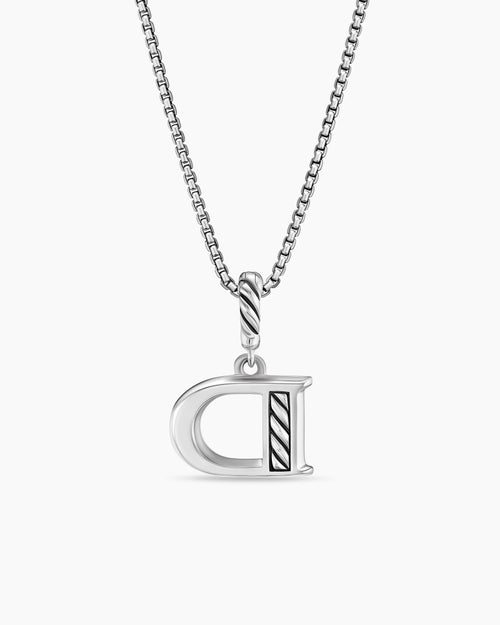 Collier pendentif à initiale pavé en argent massif avec D en diamant