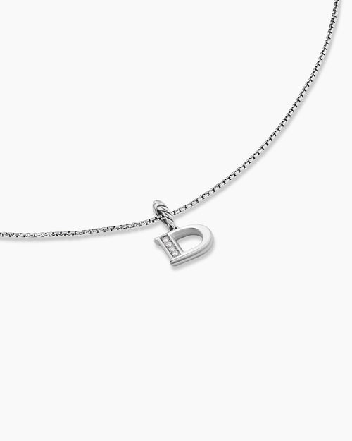 Collier pendentif à initiale pavé en argent massif avec D en diamant