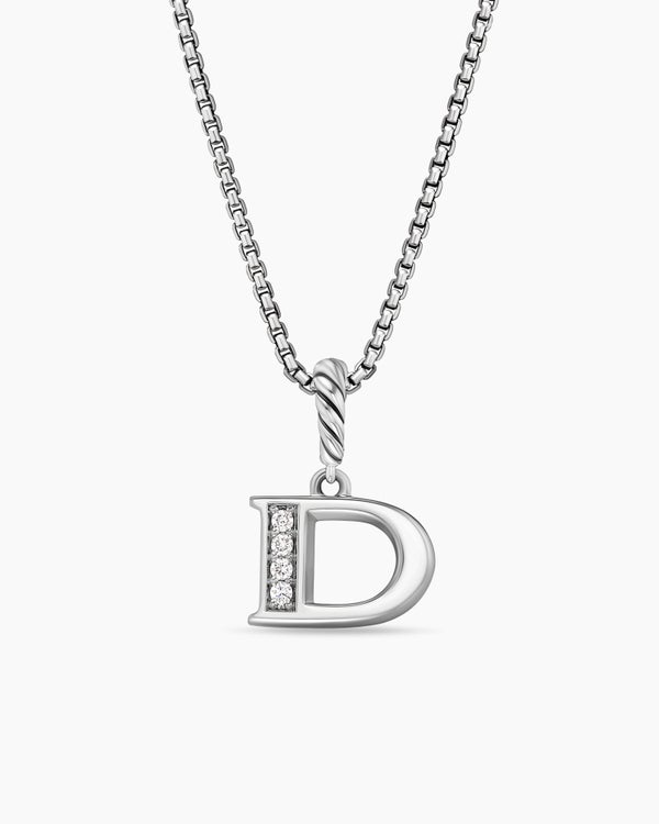 Pavé Initial Pendant Necklace in Sterling Silver with Diamond D