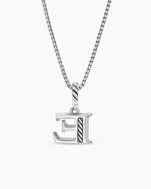 Womens Pavé Initial Pendant Necklace in Sterling Silver with Diamond E