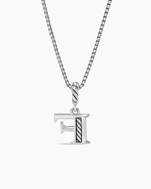 Womens Pavé Initial Pendant Necklace in Sterling Silver with Diamond F
