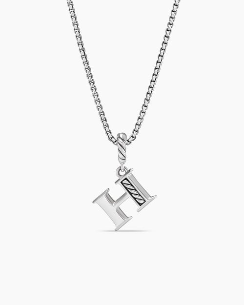 Womens Pavé Initial Pendant Necklace in Sterling Silver with Diamond H
