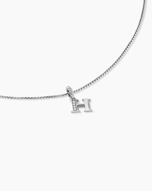 Womens Pavé Initial Pendant Necklace in Sterling Silver with Diamond H