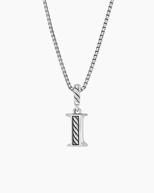 Womens Pavé Initial Pendant Necklace in Sterling Silver with Diamond I