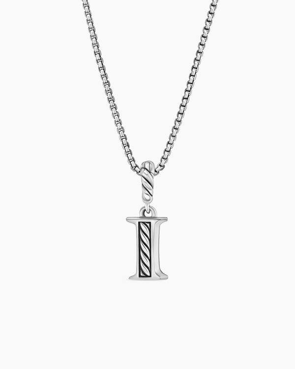 Pavé Initial Pendant Necklace in Sterling Silver with Diamond I