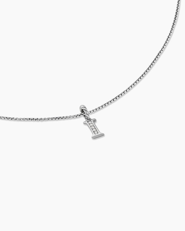 Pavé Initial Pendant Necklace in Sterling Silver with Diamond I