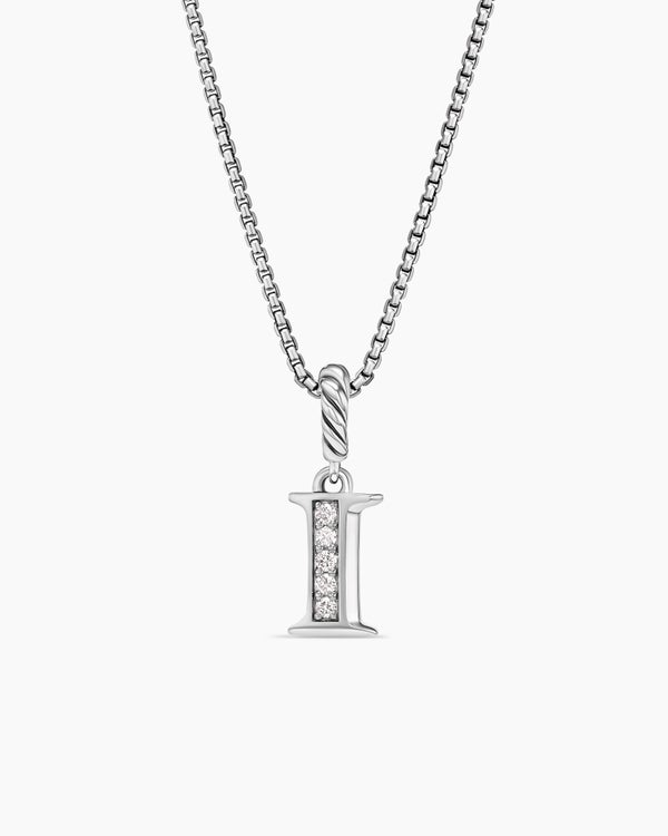 Pavé Initial Pendant Necklace in Sterling Silver with Diamond I