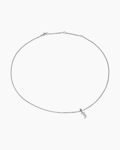 Womens Pavé Initial Pendant Necklace in Sterling Silver with Diamond J