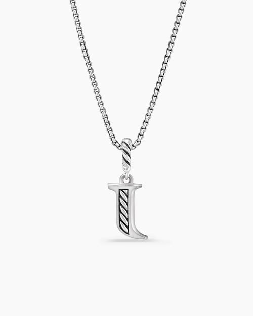 Womens Pavé Initial Pendant Necklace in Sterling Silver with Diamond J