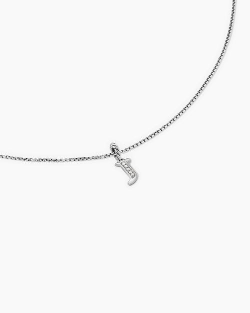 Womens Pavé Initial Pendant Necklace in Sterling Silver with Diamond J