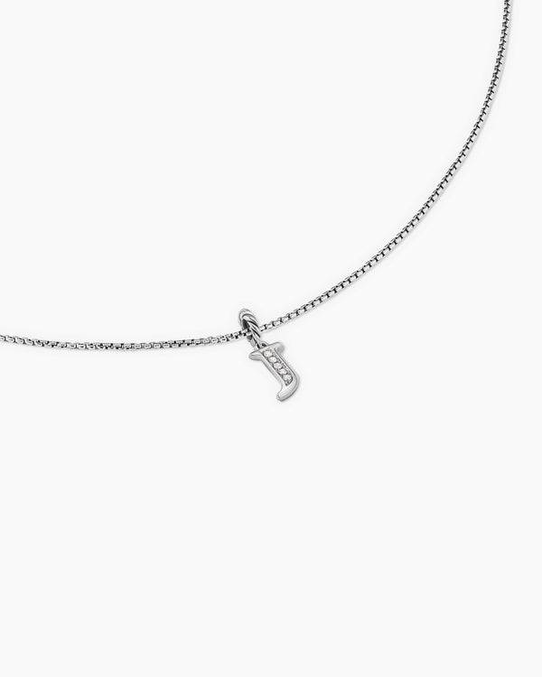Pavé Initial Pendant Necklace in Sterling Silver with Diamond J