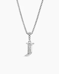 Pavé Initial Pendant Necklace in Sterling Silver with Diamond J