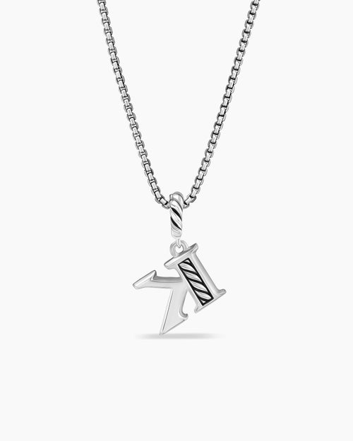 Womens Pavé Initial Pendant Necklace in Sterling Silver with Diamond K