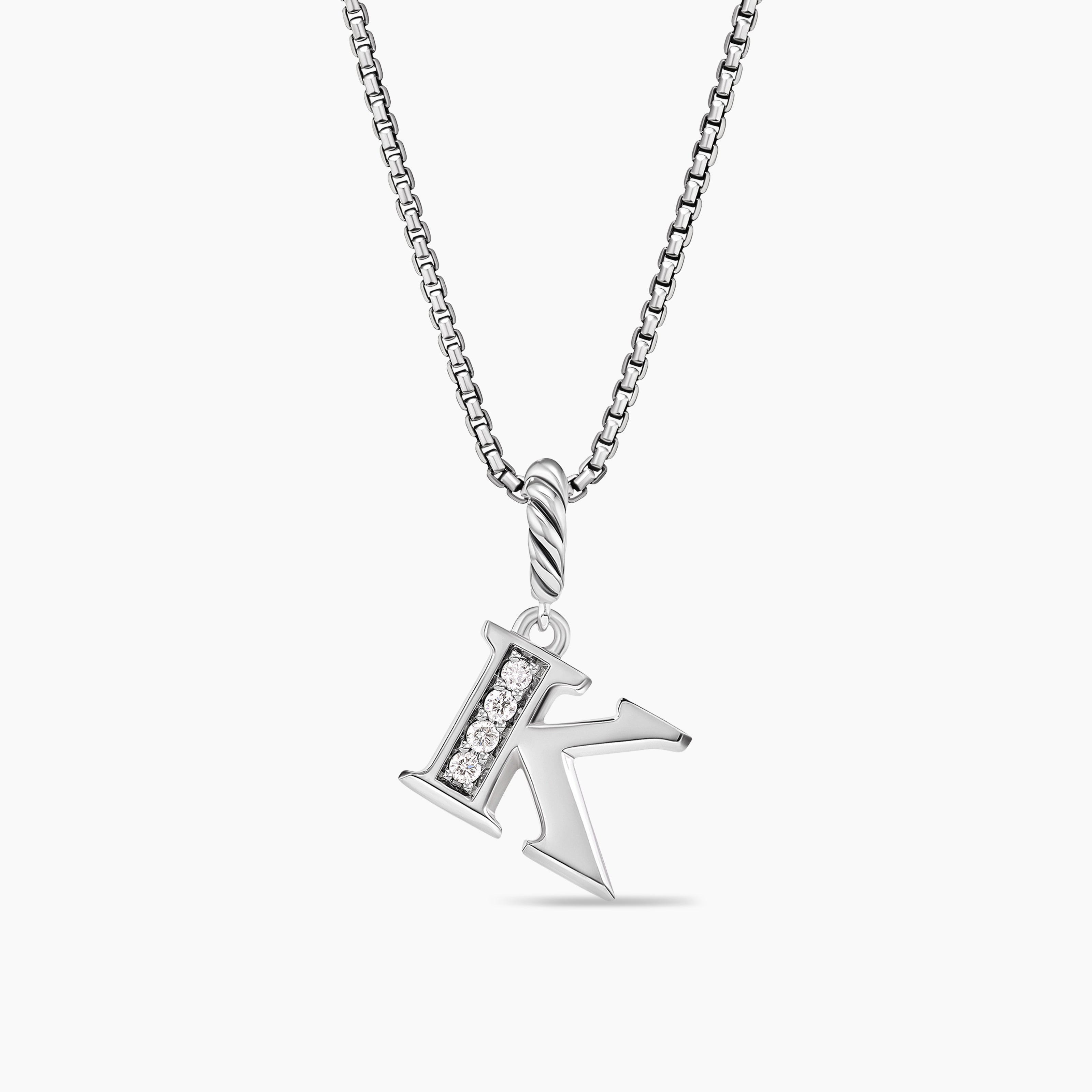 Womens Pav&eacute; Initial Pendant Necklace in Sterling Silver with Diamond K