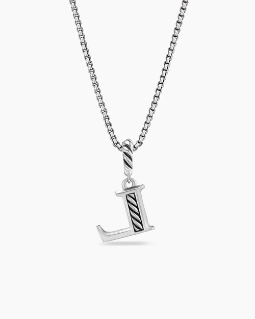 Womens Pavé Initial Pendant Necklace in Sterling Silver with Diamond L