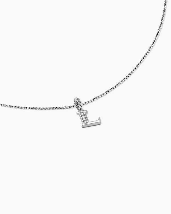 Pavé Initial Pendant Necklace in Sterling Silver with Diamond L