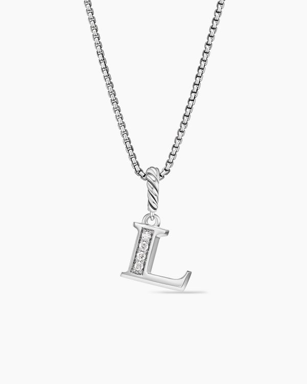 Pavé Initial Pendant Necklace in Sterling Silver with Diamond L